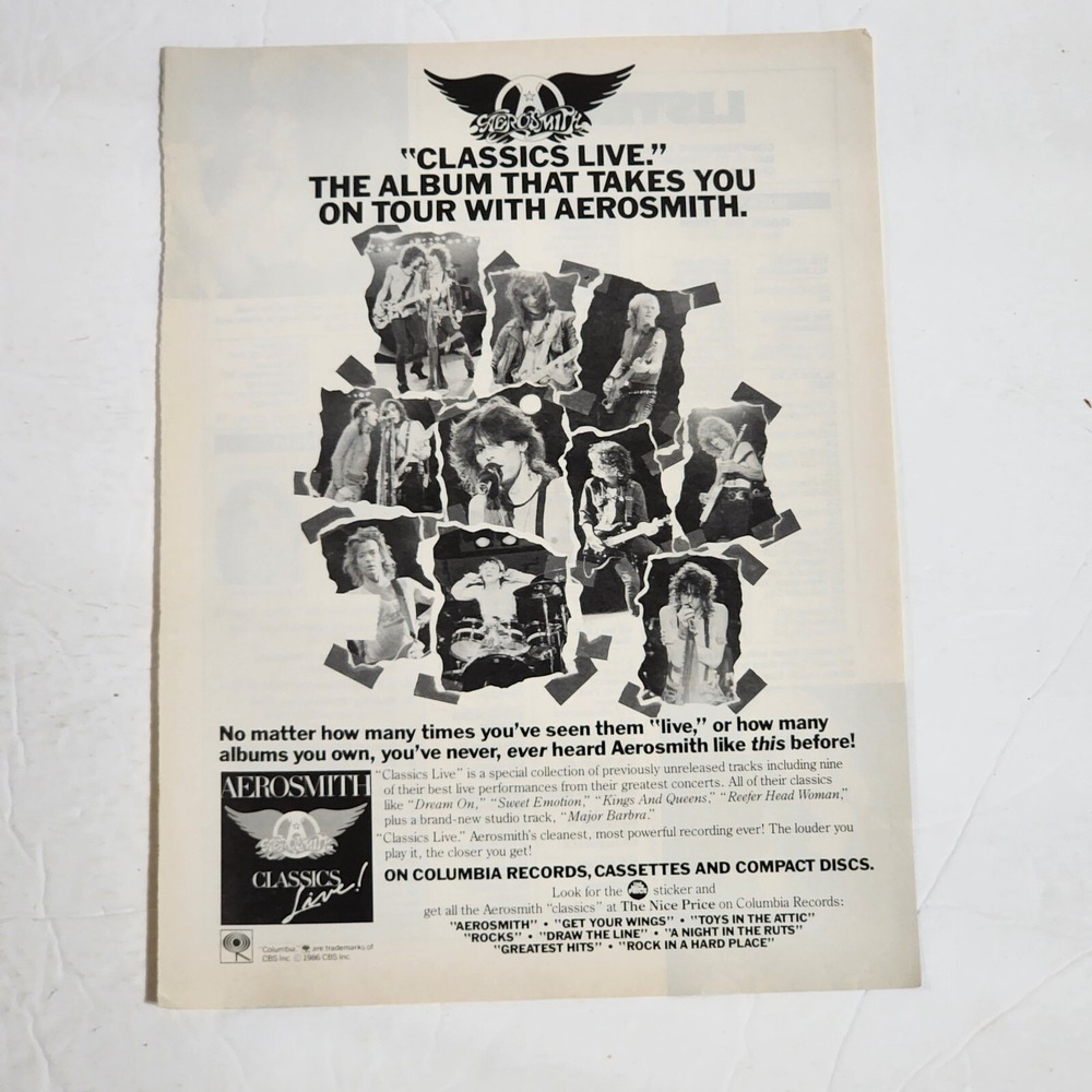 Vintage Print Ad AEROSMITH Classics Live album clipping 1988 8x10